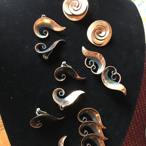 Copper by Bell lot. Two brooches, three sets of earrings, plus one unmarked pair I have earrings of similar style