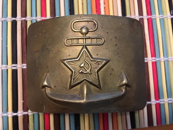 Vintage Preowned Russian Belt Buckle Navy Submarine Brass 