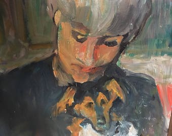 Joseph Bolegard original painting magazine illustrator, Italian/American artist (4/12/1889-10/24/1963) on wood pencil signed