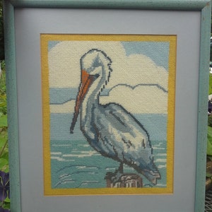pelican needlepoint framed