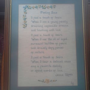 kruissteek ingelijst borduurwerk ingelijst sentiment door Jessie Skeen gele bloemen