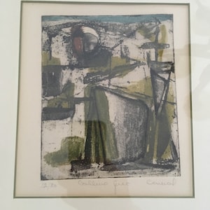 Mitte des Jahrhunderts ist die kubistische Lithographie der Mitte des Jahrhunderts mit dem Titel &quot;12/30&quot; signiert.