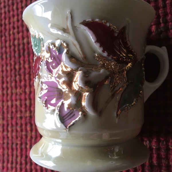 Shaving mug made in Germany gilt floral porcelain vintage antique