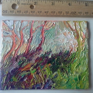 Impressionistisk oljemålning av Chris Lorenz signerad original palettkniv på duk liten