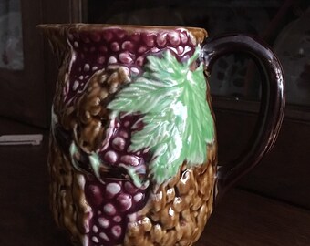 Grapes and grape leaves vintage pitcher in fabulous condition made in Japan