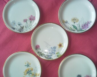 butter pat saucers (5) Bavaria German H & A Krautheim Wiesengrun und Bergeschon