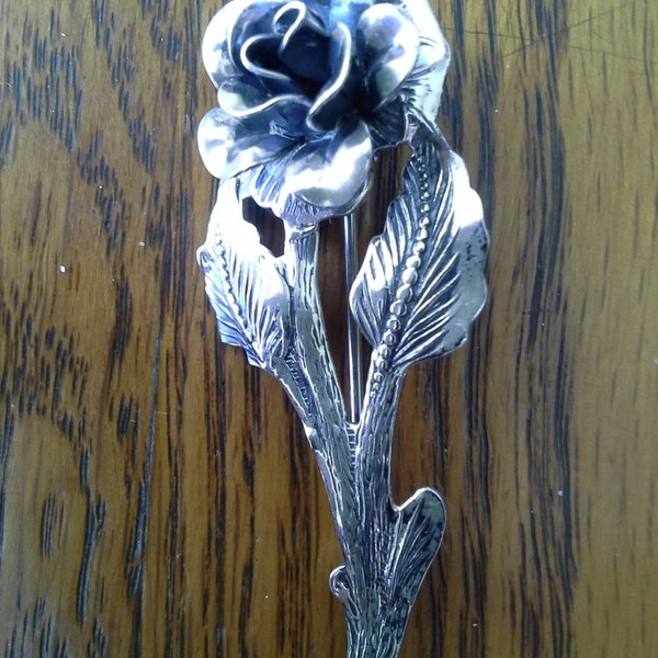 exquisite vintage Jewelart sterling silver rose brooch pin