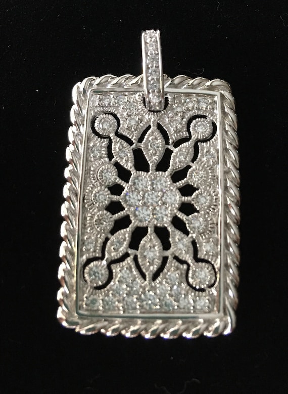 Sterling CZ pierced silver tablet style pendant 92