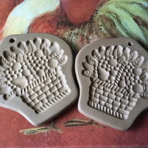 Shortbread cookie molds (2) fruit basket signed Hartstone USA vintage terra cotta