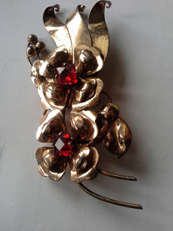 floral vintage sterling silver brooch - image 1