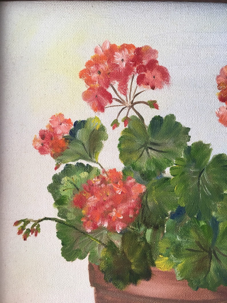 Geraniums in a pot original oil painting on stretched canvas | Etsy