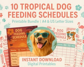 Tropical Dog Feeding Schedule: Pet Tracker, A4 & US Letter (PDF Download)