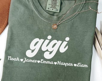 Personalized Gigi Shirt With Grandkids Names, Comfort Colors® Custom Grandma Shirt, Gift For Grandma, Mother’s Nana Day Tee