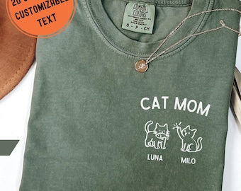 Custom Cat Mom Dad Shirt, Personalized Cat Shirt With Names, Cat Lovers Gift For Mom Dad, Comfort Colors® Pet Portrait Tee