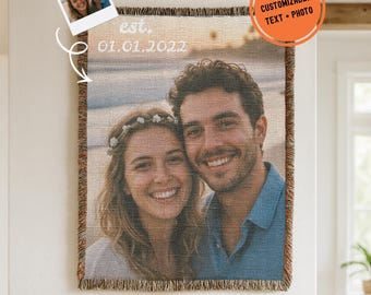 Custom Woven Blanket With Photo, Personalized Anniversary Throw, Wedding Gift For Couple, Picture Blanket Gift For Her Mom Grandma