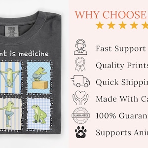 May include: Dark gray t-shirt with the phrase "movement is medicine" above a grid of illustrated frogs in various exercise poses. The shirt also features the word "pepper" at the bottom.
