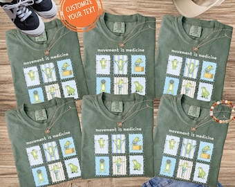 Comfort Colors® Personalized PT Team Shirt, Movement Is Medicine Frog Tee, Physical Therapy Staff Gift, Custom Matching Clinic Shirt