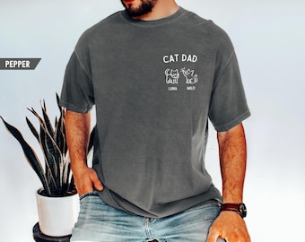 Personalized Cat Dad Shirt, Custom Cat Portrait Tee, Comfort Colors® Gift For Cat Lover, Funny Cat Dad T-Shirt, Father’s Day Gift