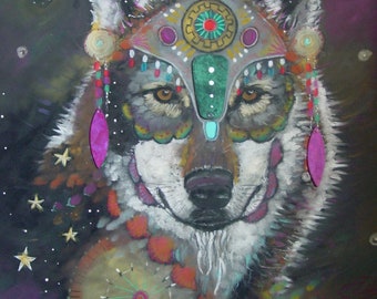 Wolf Wächter Pastell Malerei