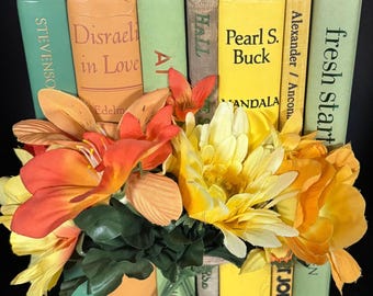 Autumn, Fall, Spring Green, Yellow & Orange Book Decor- set of 7.