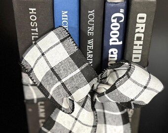 Black, Blue & White Christmas Book Decor Wrapped in Ribbon- set of 5