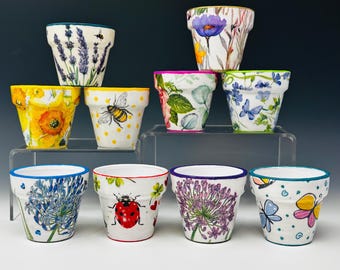 Colorful Mini 2" Terracotta Flower or Plant Pots | Mother's Day Gift | Decoupage Art & Hand Painted Designs