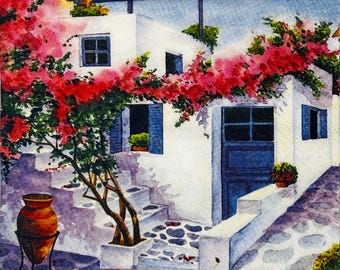 Charming Greece Island Village Napkins for Decoupage Art DIY Crafting Ideas Luncheon Size