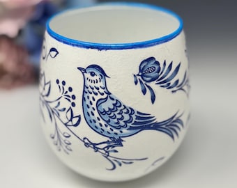 Votive Candle Holder Blue Bird Design