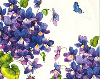 Violets Napkins for Decoupage Art DIY Crafting Ideas Luncheon Size
