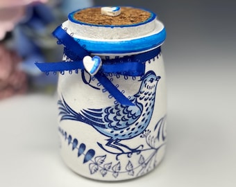 Small Glass Candy Jar Blue Bird