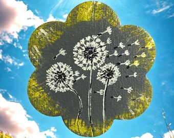 Hand Painted Mini Canvas Magnet Dandelions