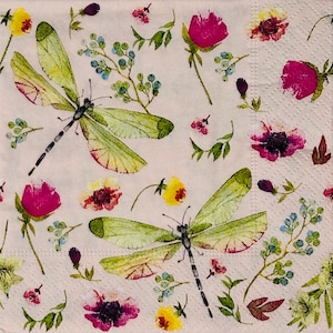 Napkins for Decoupage, Cocktail Size, Dragonfly Garden