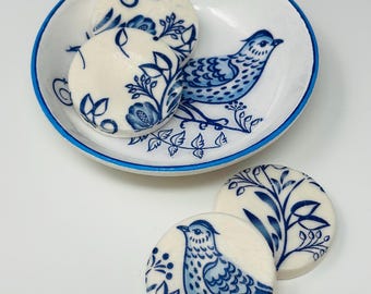 Blue Bird Decorative Soap Set and Optional Soap Ring Trinket Dish Perfect Gift Idea