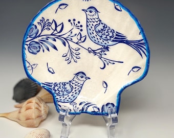 Blue Bird Large Sea Shell Trinket/Jewelry Dish