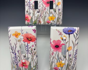 Wild Flowers and Garden Outlet Cover Wall Plates Floral Decor Crafted Using Decoupage Art