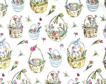 Easter Baskets Pattern Napkins for Decoupage Art DIY Crafting Ideas Cocktail Size
