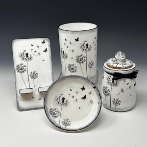 Dandelion Black and White Artistic & Stylish Desk or Vanity Coordinating Organization Pieces