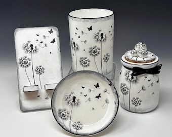 Dandelion Black and White Artistic & Stylish Desk or Vanity Coordinating Organization Pieces