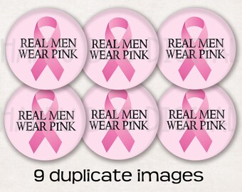 Echte Männer tragen Rosa Brustkrebs Pink Ribbon Button Digital Collage Sheet - 9 Bilder 2,625" Kreise für 2-1/4" 2,25 Zoll - INSTANT DOWNLOAD