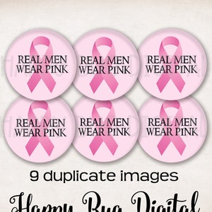 May include: Nine pink circles with a pink ribbon and the text "REAL MEN WEAR PINK" on each. The circles are arranged in a 3x3 grid.