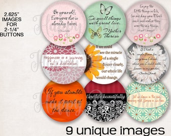 Pocket Mirror or Magnet Digital Collage Sheets - 9 Designs  2.625" Circles for 2-1/4" Mirrors 2.25 Inch