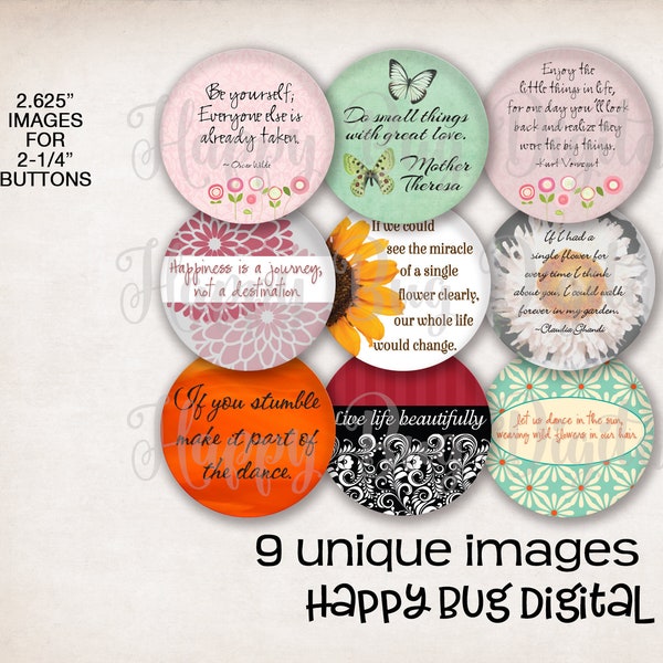 Pocket Mirror or Magnet Digital Collage Sheets - 9 Designs  2.625" Circles for 2-1/4" Mirrors 2.25 Inch