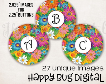 Monogram zakspiegel digitale collagebladen - 27 ontwerpen 2,625" cirkels voor 2-1/4" knopspiegels 2,25 inch