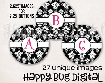 Monogram Pocket Mirror Digital Collage Sheets - 27 Designs  2.625" Circles for 2-1/4" Mirrors 2.25 Inch