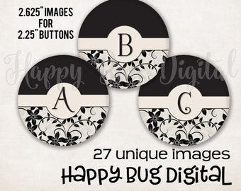 Monogram Pocket Mirror Digital Collage Sheets - 27 Designs  2.625" Circles for 2-1/4" Mirrors 2.25 Inch