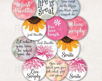 SAYINGS #1 Digital Collage Sheet - 3" Round Circles   INSTANT DOWNLOAD