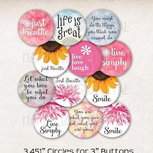 SAYINGS #1 Digital Collage Sheet - 3.451&quot; Circles for 3&quot; Buttons  INSTANT DOWNLOAD