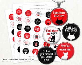 All About CATS Digital Collage Sheet - 1.313 inch Round Circles for 1" Inch Buttons Magnets Badge Reels INSTANT DOWNLOAD