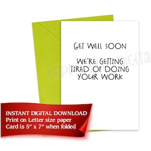 Get Well Soon collègue carte de vœux TÉLÉCHARGEMENT NUMÉRIQUE UNIQUEMENT