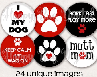 Alles über Hunde Digital Collage Sheet - 2,625" Kreise für 2,25" Buttons SOFORTIGER DOWNLOAD